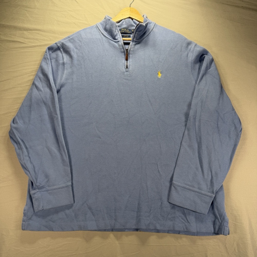 Polo Ralph Lauren Sweater Mens XL Estate Rib 1/4 Zip Light Blue Pony Preppy